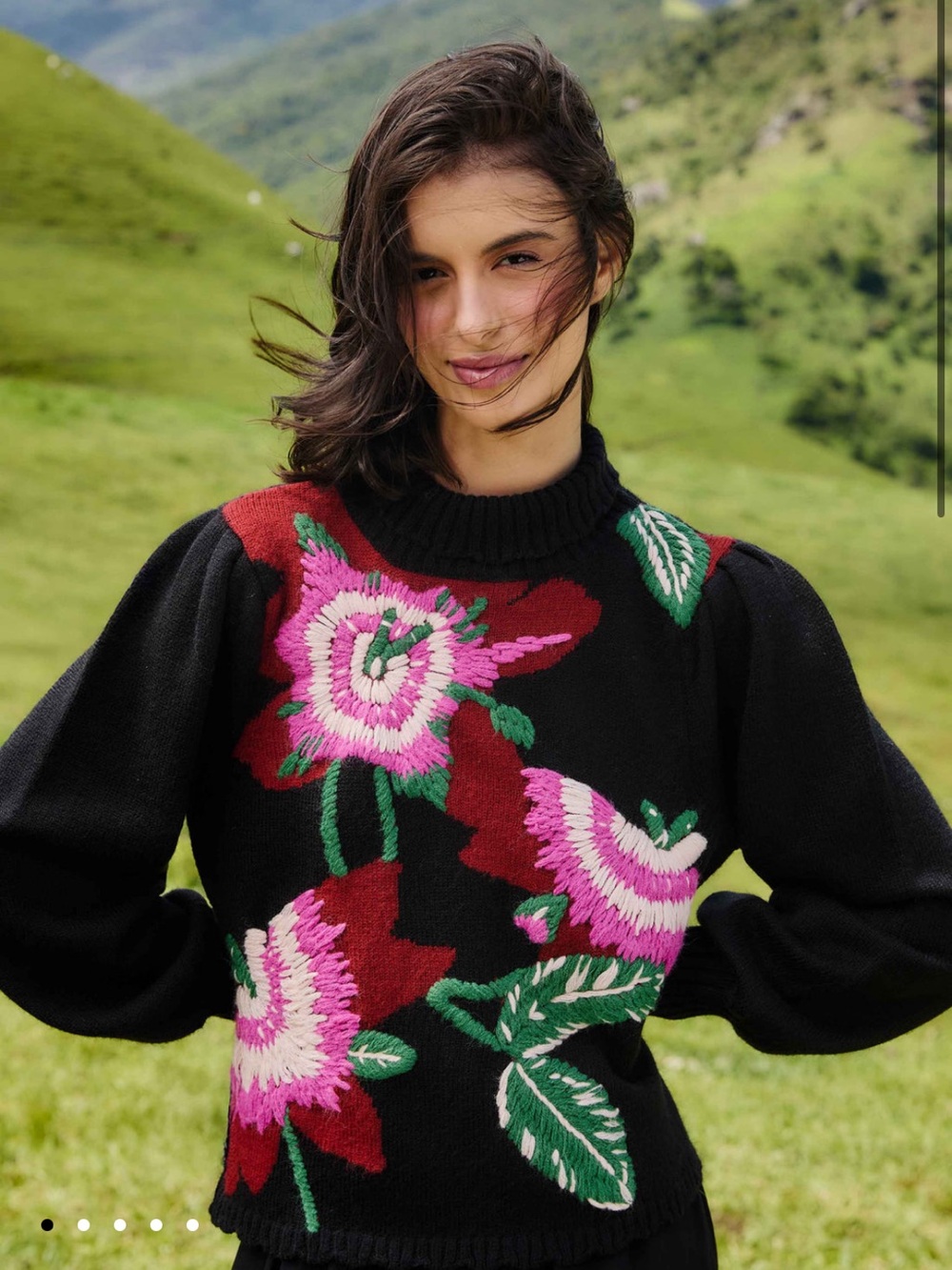 NWT Farm Rio BLACK BOLD COLORFUL FLOWER EMBROIDERED PO SWEATER Size S